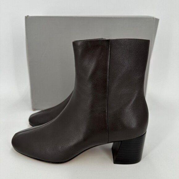 Everlane The Day Boot Dark Brown Leather 7 Side Zip Ankle Bootie Square Toe dspy - Picture 3 of 8